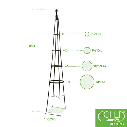 ACHLA Obelisk II 84in Garden Trellis | Wrought Iron Graphite Powder Coat | Outdoor Climbing Plant Support & Garden Decor | Model OBL-02