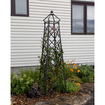 ACHLA Lattice Obelisk 67in Wrought Iron | Cottage Garden Graphite Powder Coat | Entryway & Garden Accent | 20 x 20 x 67 in | Model OBL-25