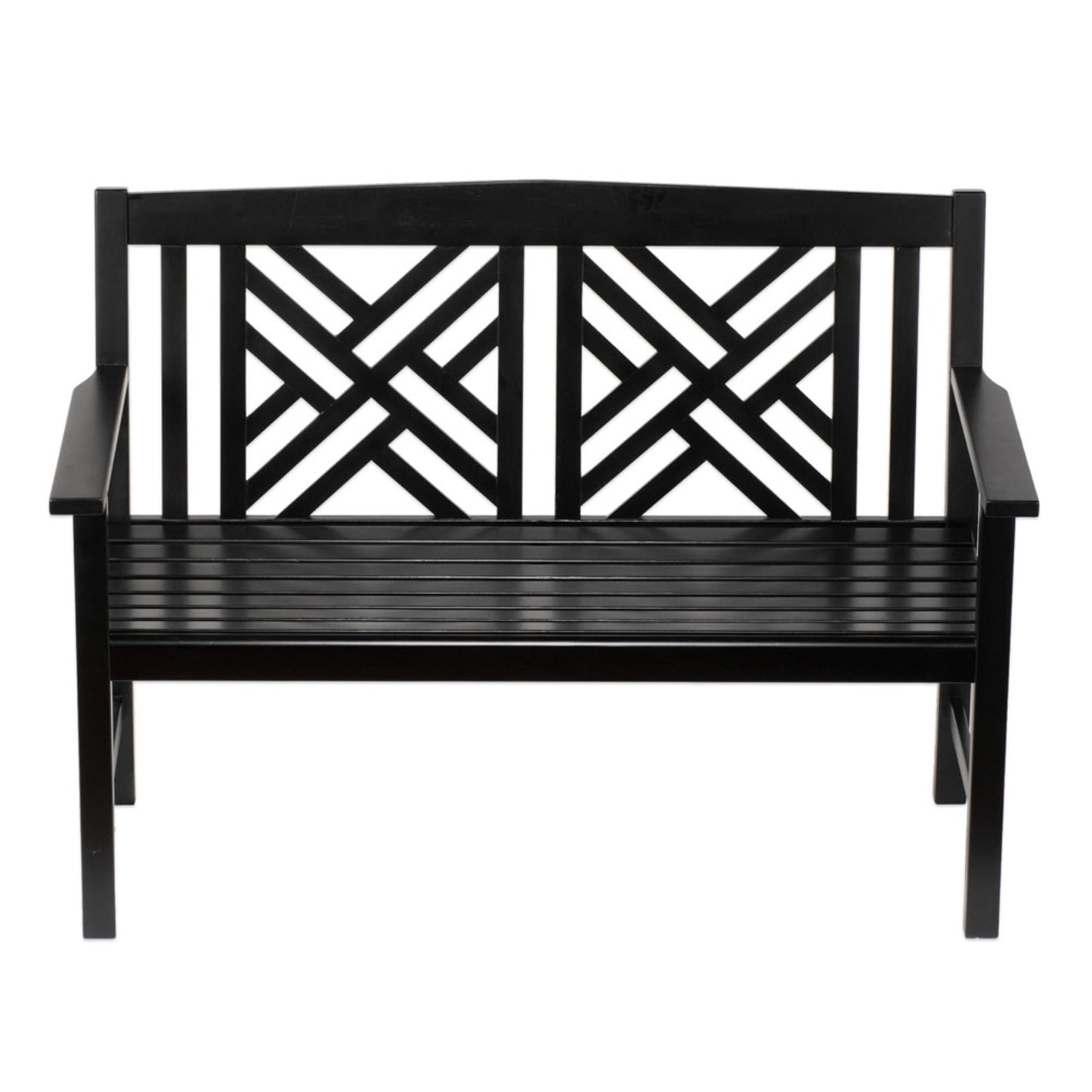 ACHLA Fretwork 4ft Bench | Black Eucalyptus Wood with Lattice Back | Garden, Patio & Indoor Seating | Model OFB-10B-P