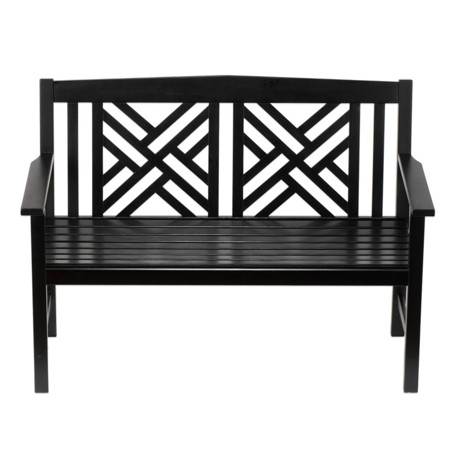 ACHLA Fretwork 4ft Bench | Black Eucalyptus Wood with Lattice Back | Garden, Patio & Indoor Seating | Model OFB-10B-P