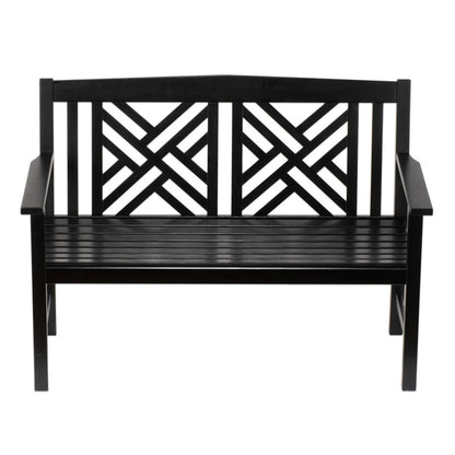 ACHLA Fretwork 4ft Bench | Black Eucalyptus Wood with Lattice Back | Garden, Patio & Indoor Seating | Model OFB-10B-P