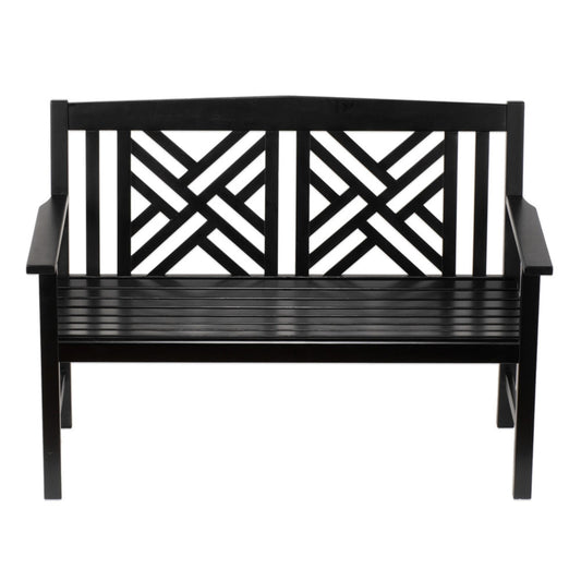 ACHLA Fretwork 4ft Bench | Black Eucalyptus Wood with Lattice Back | Garden, Patio & Indoor Seating | Model OFB-10B-P