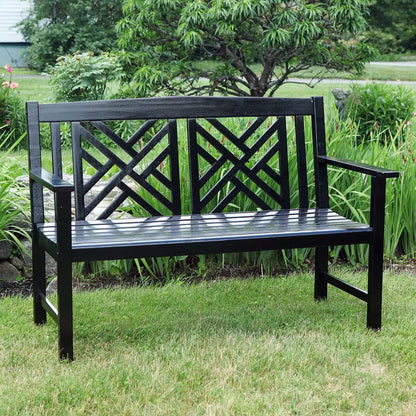 ACHLA Fretwork 4ft Bench | Black Eucalyptus Wood with Lattice Back | Garden, Patio & Indoor Seating | Model OFB-10B-P