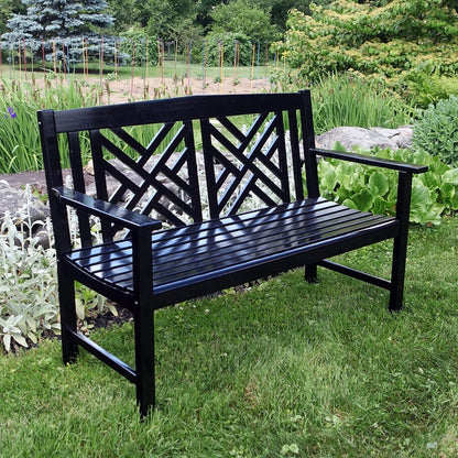 ACHLA Fretwork 4ft Bench | Black Eucalyptus Wood with Lattice Back | Garden, Patio & Indoor Seating | Model OFB-10B-P