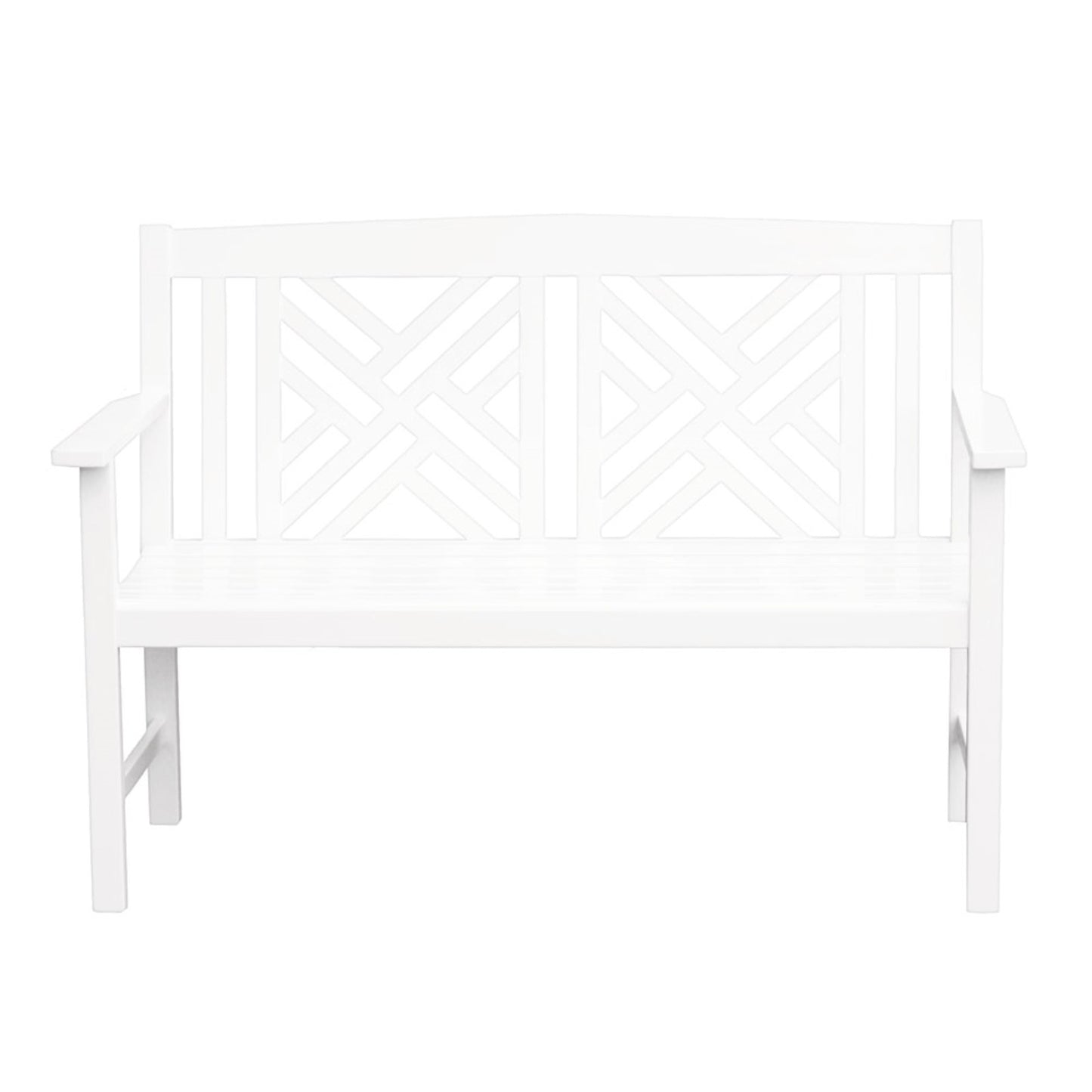 ACHLA Fretwork 48in Bench | White Painted Eucalyptus Wood | Garden Path & Patio Seating | 48 x 20 x 35 in, 16.75 in Seat Height | Model OFB-10W-P