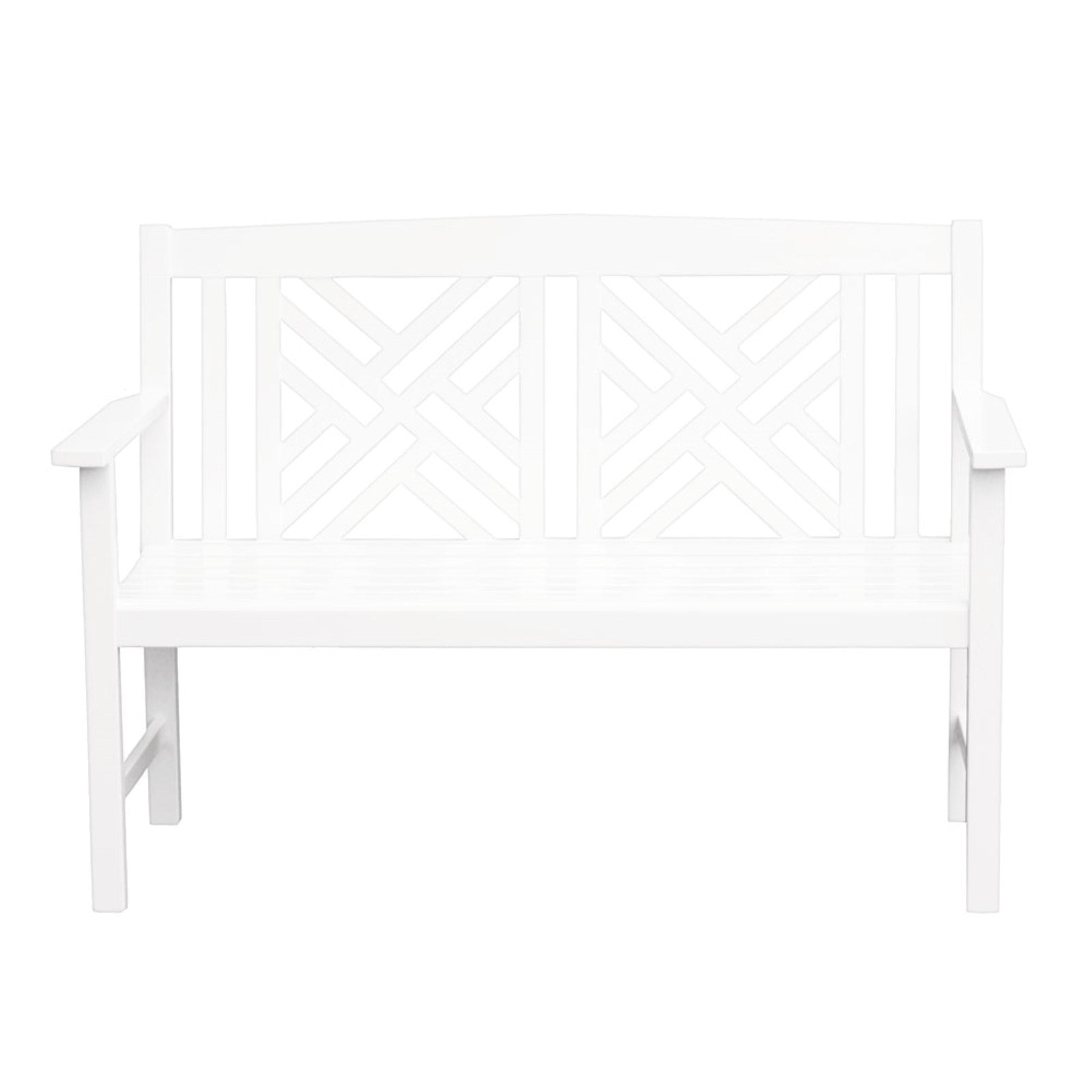 ACHLA Fretwork 48in Bench | White Painted Eucalyptus Wood | Garden Path & Patio Seating | 48 x 20 x 35 in, 16.75 in Seat Height | Model OFB-10W-P