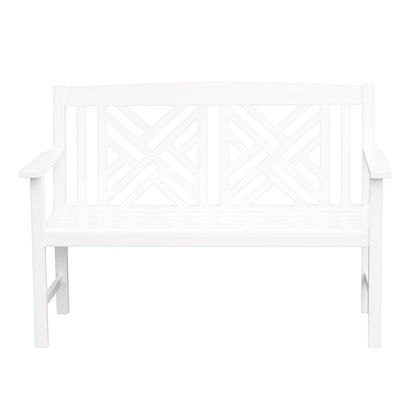 ACHLA Fretwork 48in Bench | White Painted Eucalyptus Wood | Garden Path & Patio Seating | 48 x 20 x 35 in, 16.75 in Seat Height | Model OFB-10W-P