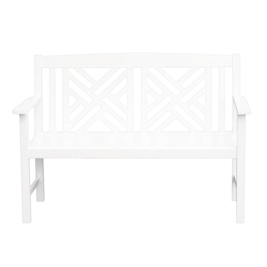 ACHLA Fretwork 48in Bench | White Painted Eucalyptus Wood | Garden Path & Patio Seating | 48 x 20 x 35 in, 16.75 in Seat Height | Model OFB-10W-P