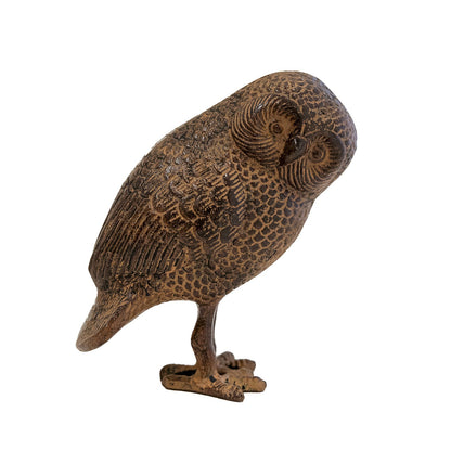 ACHLA Owl OWL-01 | Rustic Bronze Cast Aluminum Garden Ornament | Desk, Shelf & Garden Accent | 4 x 3.5 x 6.75 in | Model OWL-01