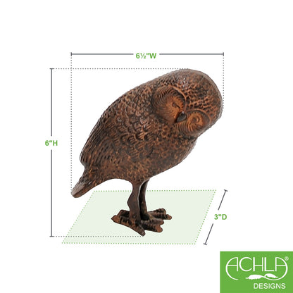ACHLA Owl OWL-01 | Rustic Bronze Cast Aluminum Garden Ornament | Desk, Shelf & Garden Accent | 4 x 3.5 x 6.75 in | Model OWL-01