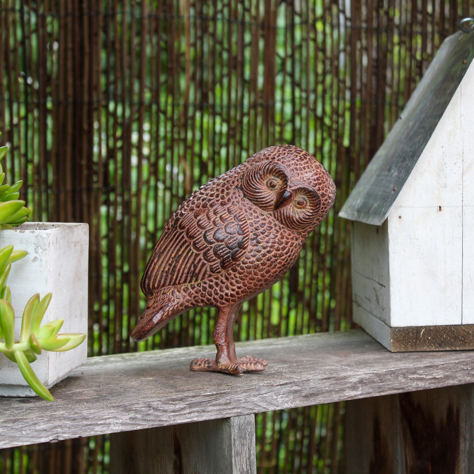 ACHLA Owl OWL-01 | Rustic Bronze Cast Aluminum Garden Ornament | Desk, Shelf & Garden Accent | 4 x 3.5 x 6.75 in | Model OWL-01