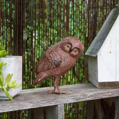 ACHLA Owl OWL-01 | Rustic Bronze Cast Aluminum Garden Ornament | Desk, Shelf & Garden Accent | 4 x 3.5 x 6.75 in | Model OWL-01