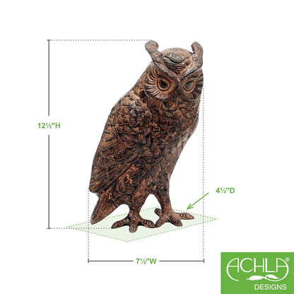 ACHLA Screech Owl | Cast Aluminum Rustic Bronze Garden Statue | Outdoor Patio & Garden Decor | 8 x 4 x 12.5 in | Model OWL-02