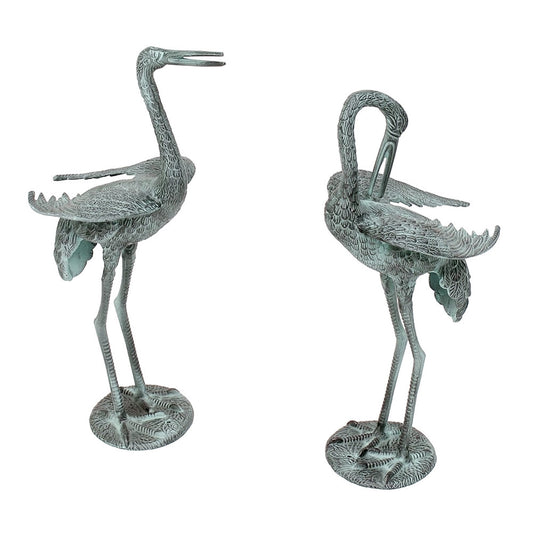 ACHLA Preening Crane | Verdigris Cast Aluminum Garden Sculpture | Patio & Lawn Ornament | 20-23in H | Model PC-01