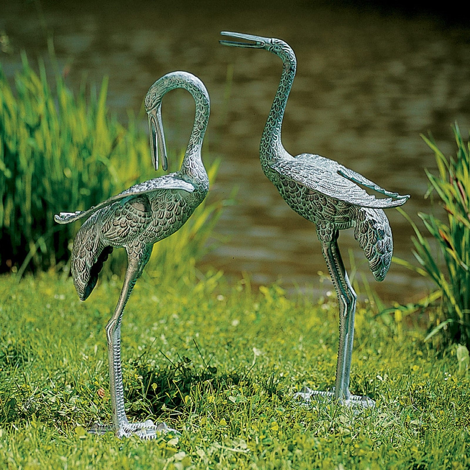 ACHLA Preening Crane | Verdigris Cast Aluminum Garden Sculpture | Patio & Lawn Ornament | 20-23in H | Model PC-01