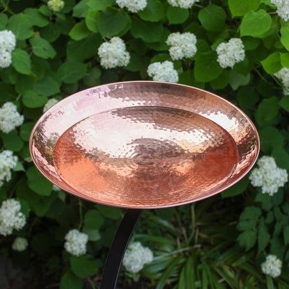 ACHLA Birdbath with Rail Mount Bracket | Hammered Copper Bowl on Black Wrought Iron | Porch, Balcony & Deck Bird Bath | Model PCB-01-RM