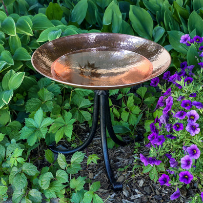 ACHLA Polished Copper Birdbath Tripod Stand | Hammered Copper Bowl on Black Wrought Iron | Garden Patio & Deck Accent | Model PCB-01-TR2