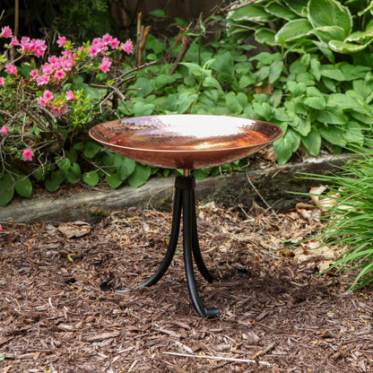ACHLA Polished Copper Birdbath Tripod Stand | Hammered Copper Bowl on Black Wrought Iron | Garden Patio & Deck Accent | Model PCB-01-TR2