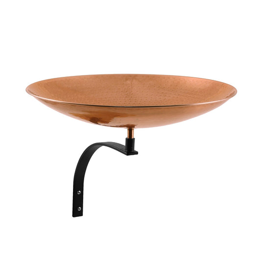 ACHLA Birdbath with Wall Mount Bracket | Hammered Copper Bowl on Black Wrought Iron | Patio & Garden Accent | 14in Diameter Bowl | Model PCB-01-WM