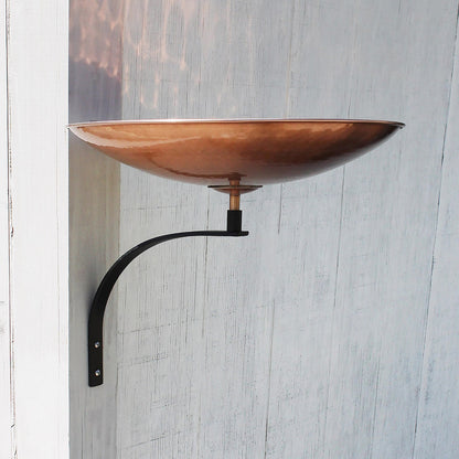 ACHLA Birdbath with Wall Mount Bracket | Hammered Copper Bowl on Black Wrought Iron | Patio & Garden Accent | 14in Diameter Bowl | Model PCB-01-WM