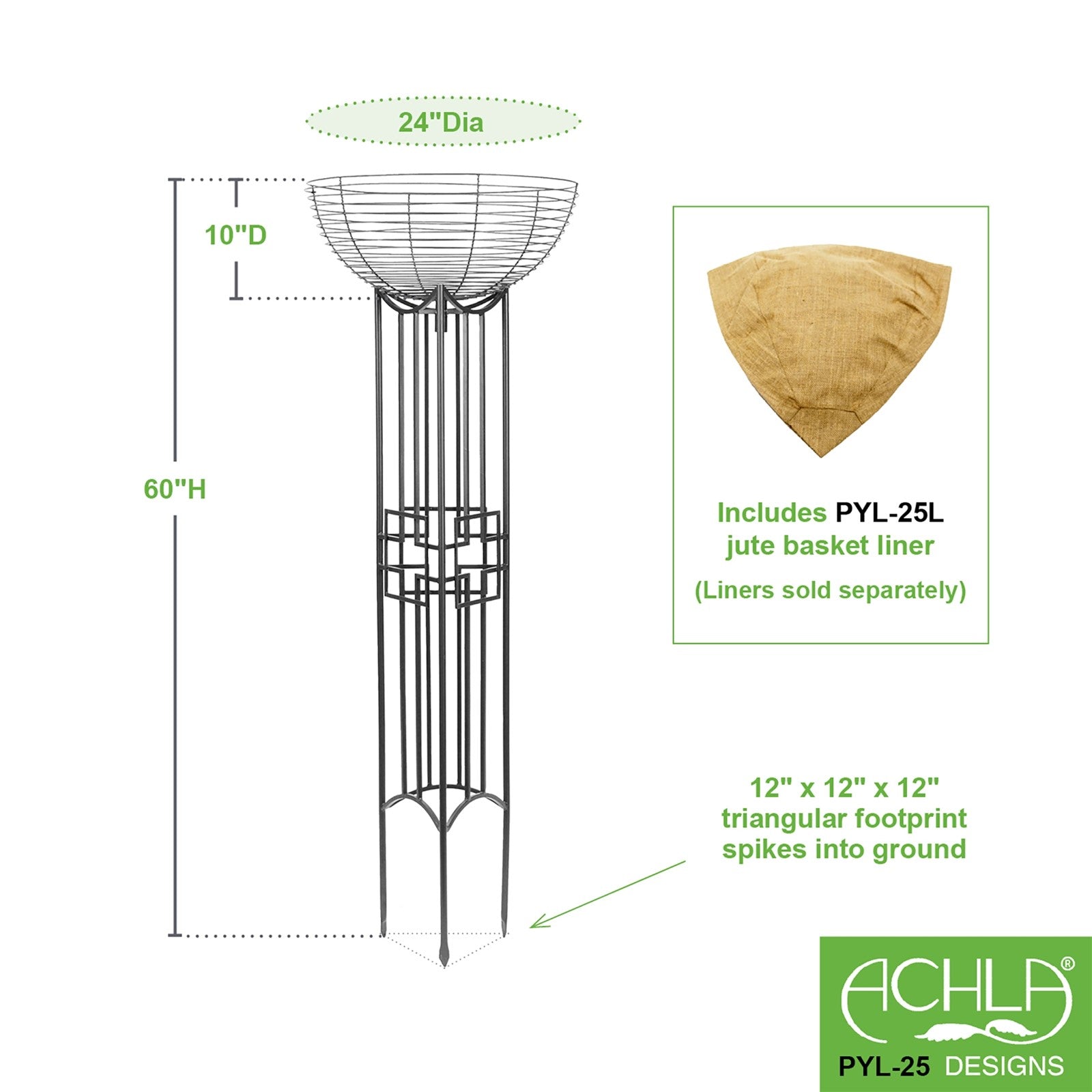 ACHLA Square-On-Squares Pylon 60in Garden Trellis | Graphite Wrought Iron Planter | Entryway & Walkway Accent | 24in Basket, 12in Sides | Model PYL-25