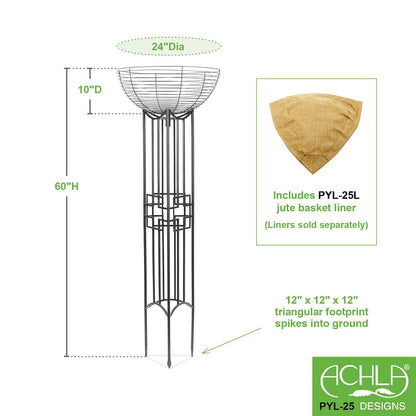 ACHLA Square-On-Squares Pylon 60in Garden Trellis | Graphite Wrought Iron Planter | Entryway & Walkway Accent | 24in Basket, 12in Sides | Model PYL-25