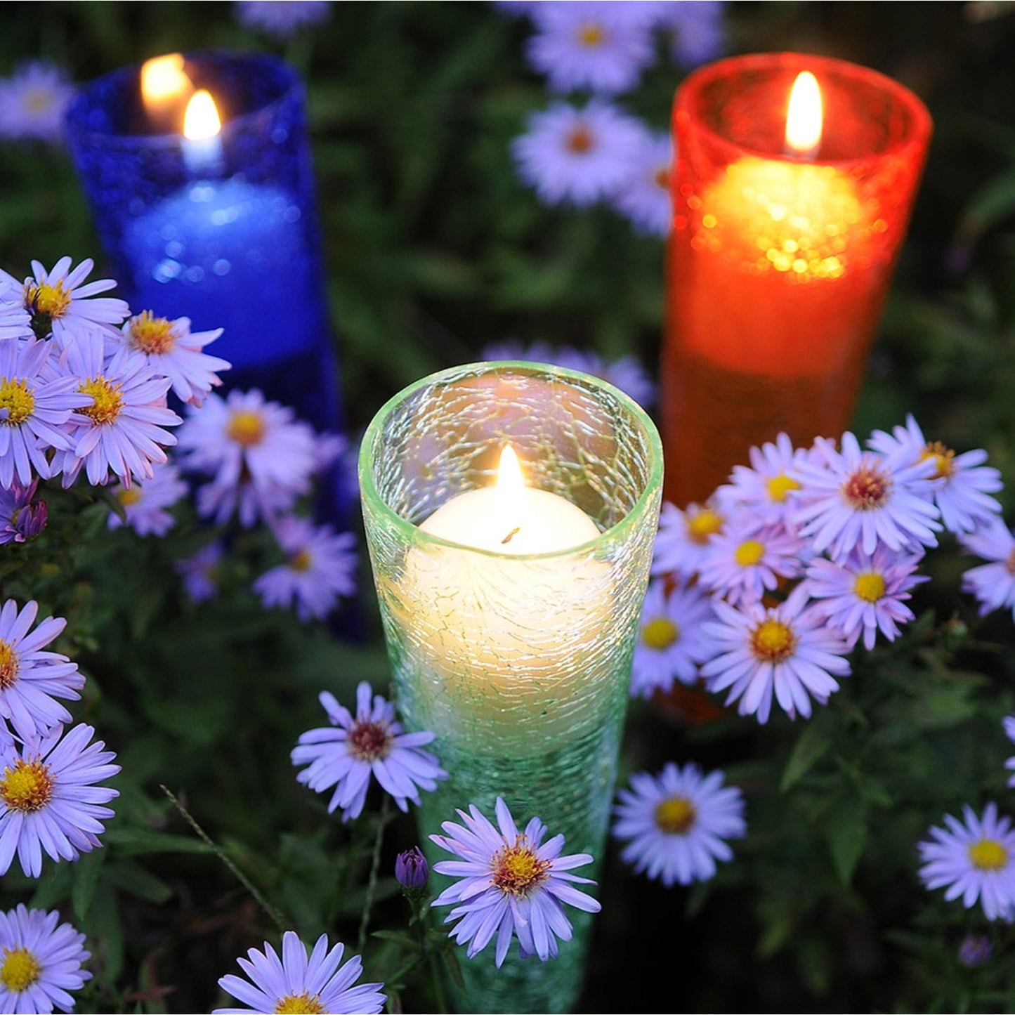 ACHLA Sparkle Cones 15.5in Crackle Glass Garden Ornament | Iron Spike Candle Holder | Patio & Garden Decorative Accent | Model SC-02DB
