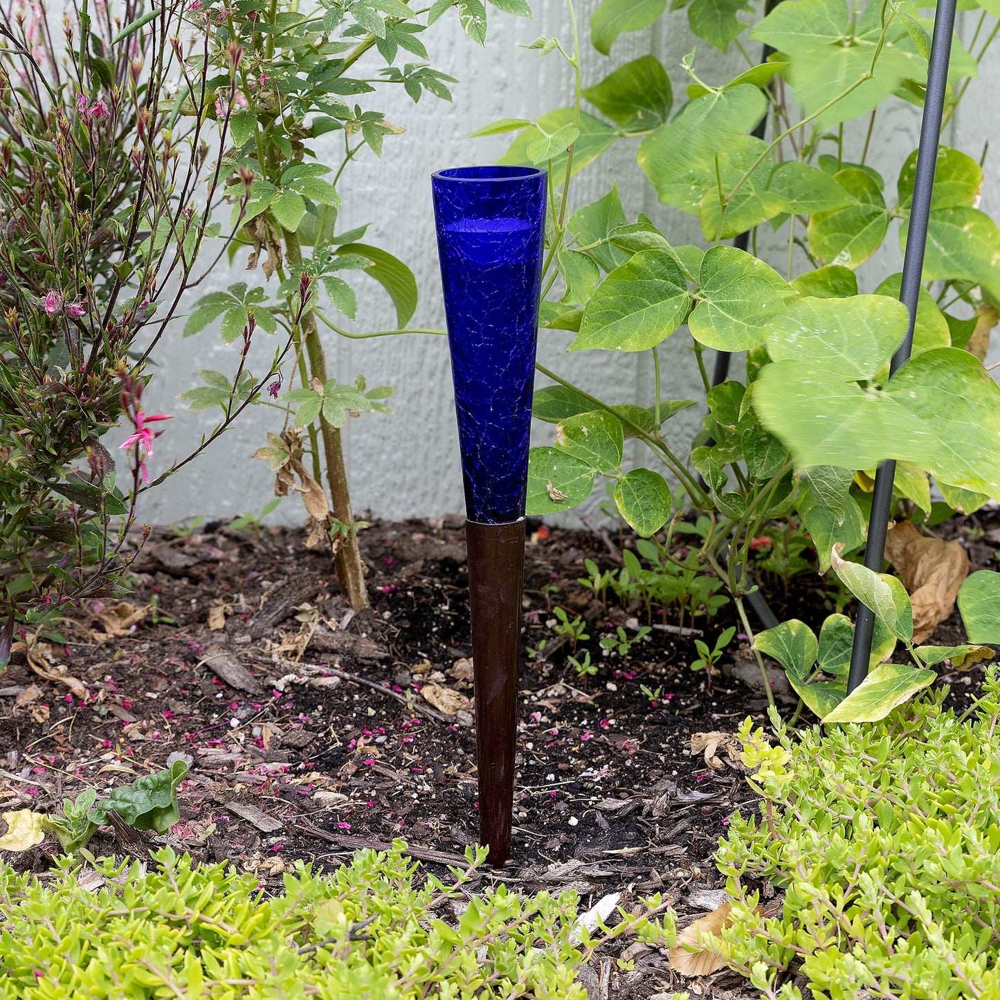 ACHLA Sparkle Cones 15.5in Crackle Glass Garden Ornament | Iron Spike Candle Holder | Patio & Garden Decorative Accent | Model SC-02DB