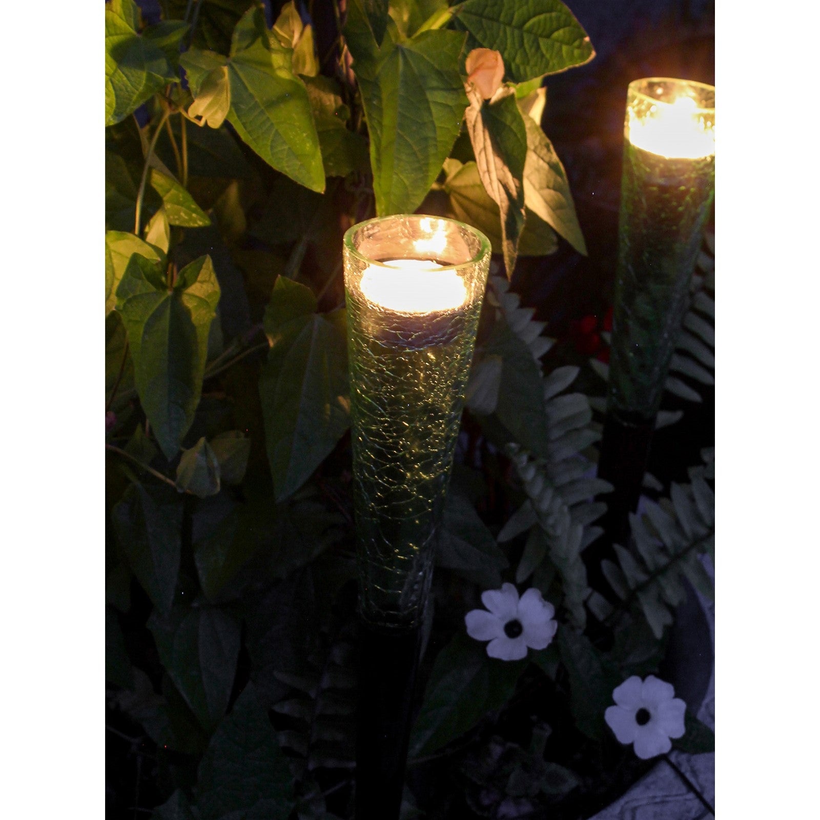 ACHLA Sparkle Cones 15.5in Crackle Glass & Iron Garden Ornament | Outdoor & Indoor Decorative Accent | 2 x 2 x 15.5 in | Model SC-02LG