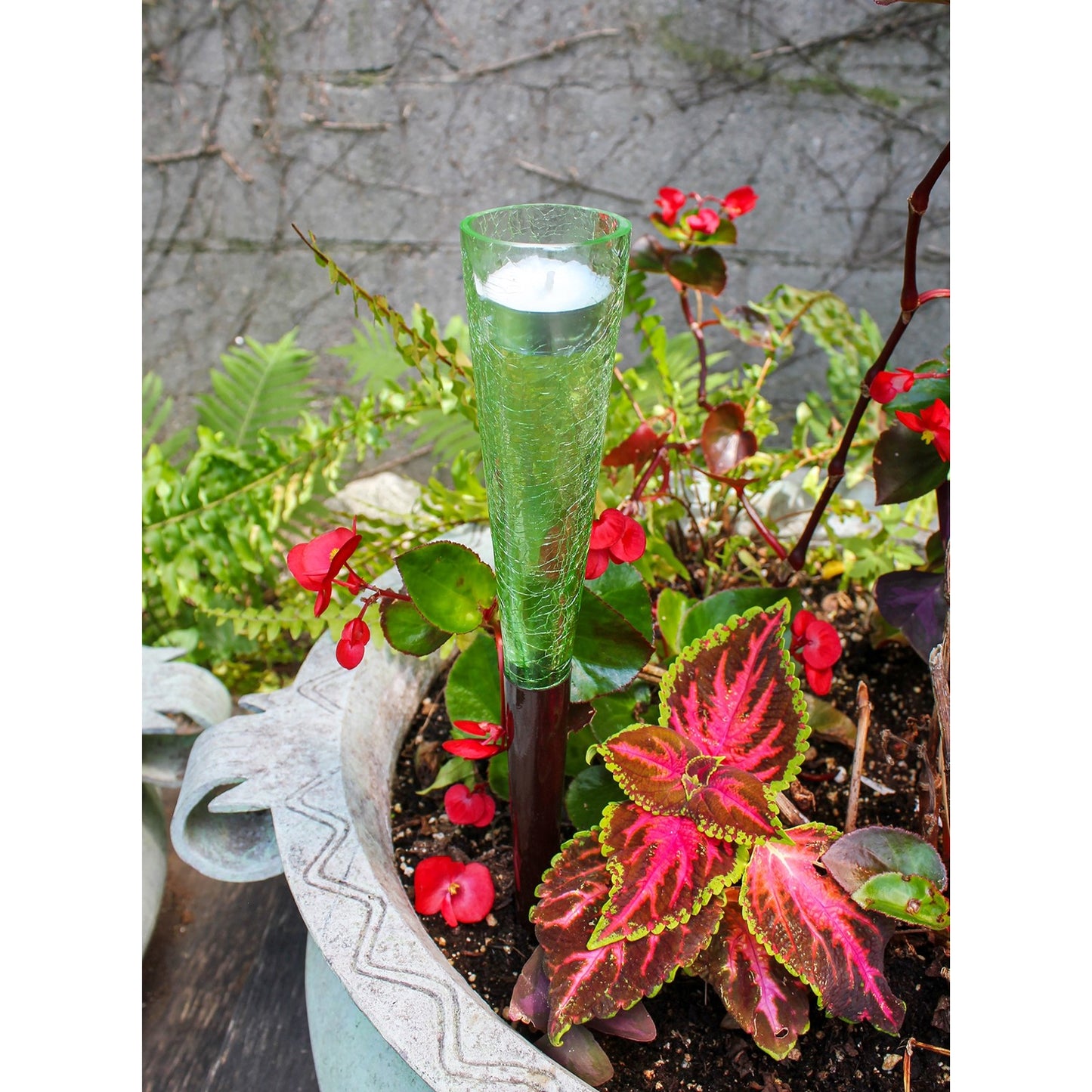 ACHLA Sparkle Cones 15.5in Crackle Glass & Iron Garden Ornament | Outdoor & Indoor Decorative Accent | 2 x 2 x 15.5 in | Model SC-02LG
