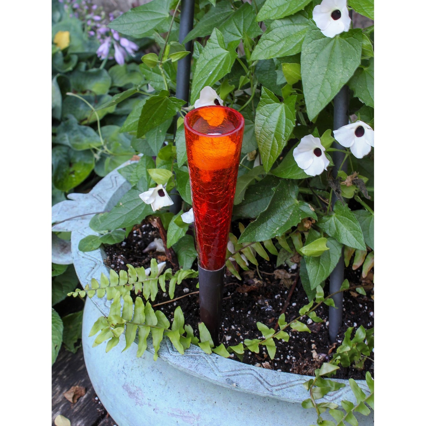 ACHLA Red Sparkle Cone Candle Holder | Crackle Glass and Iron | Patio & Tabletop Ambiance | 15.5 in H, 2 in Dia | Model SC-02RD