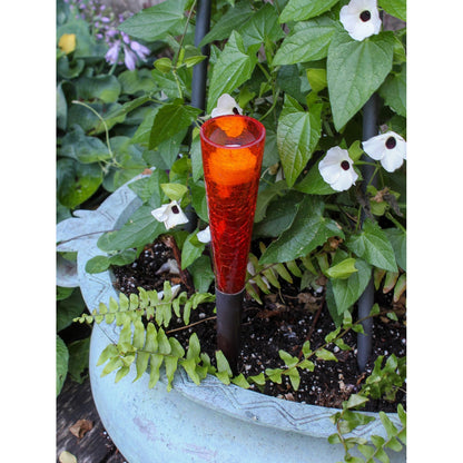 ACHLA Red Sparkle Cone Candle Holder | Crackle Glass and Iron | Patio & Tabletop Ambiance | 15.5 in H, 2 in Dia | Model SC-02RD