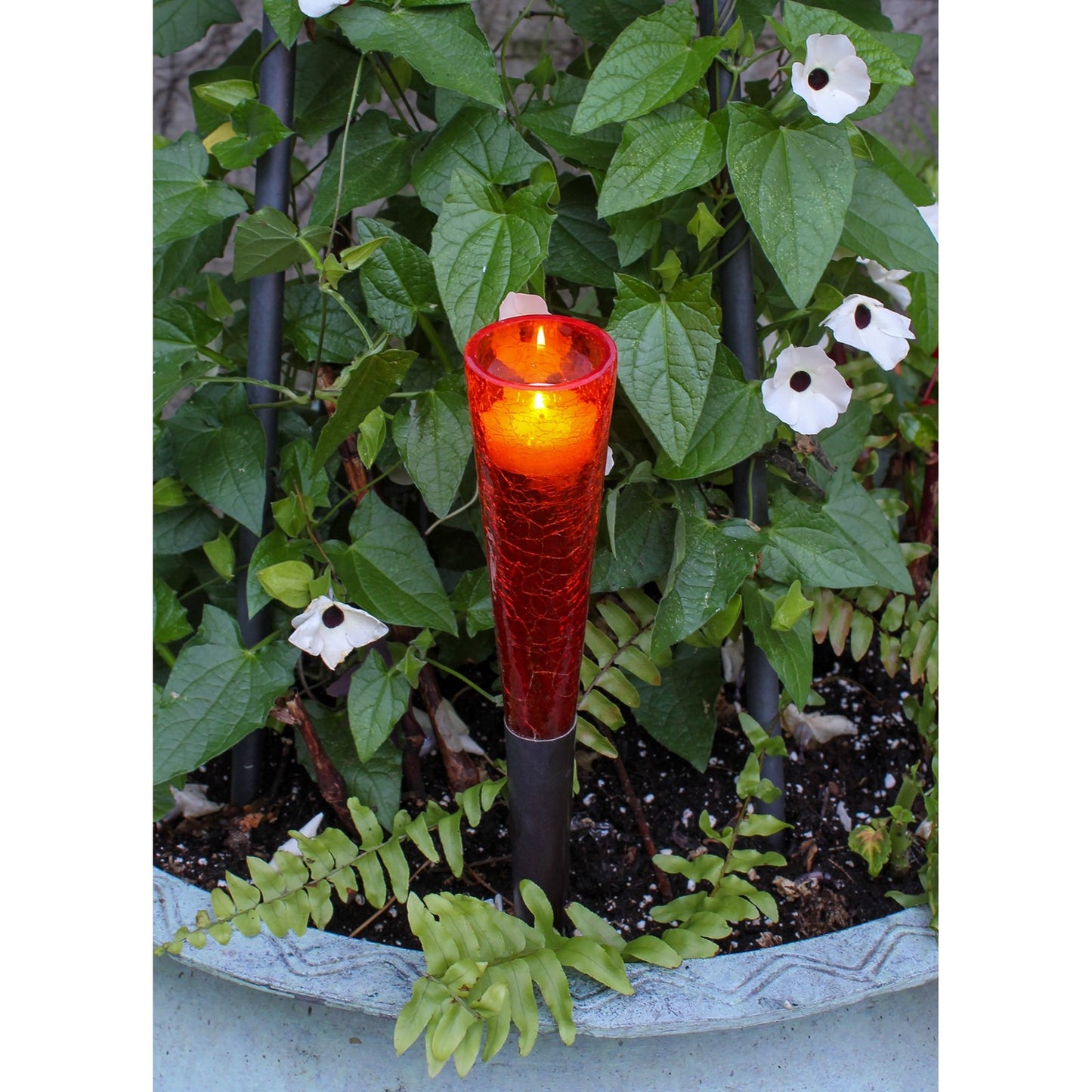 ACHLA Red Sparkle Cone Candle Holder | Crackle Glass and Iron | Patio & Tabletop Ambiance | 15.5 in H, 2 in Dia | Model SC-02RD