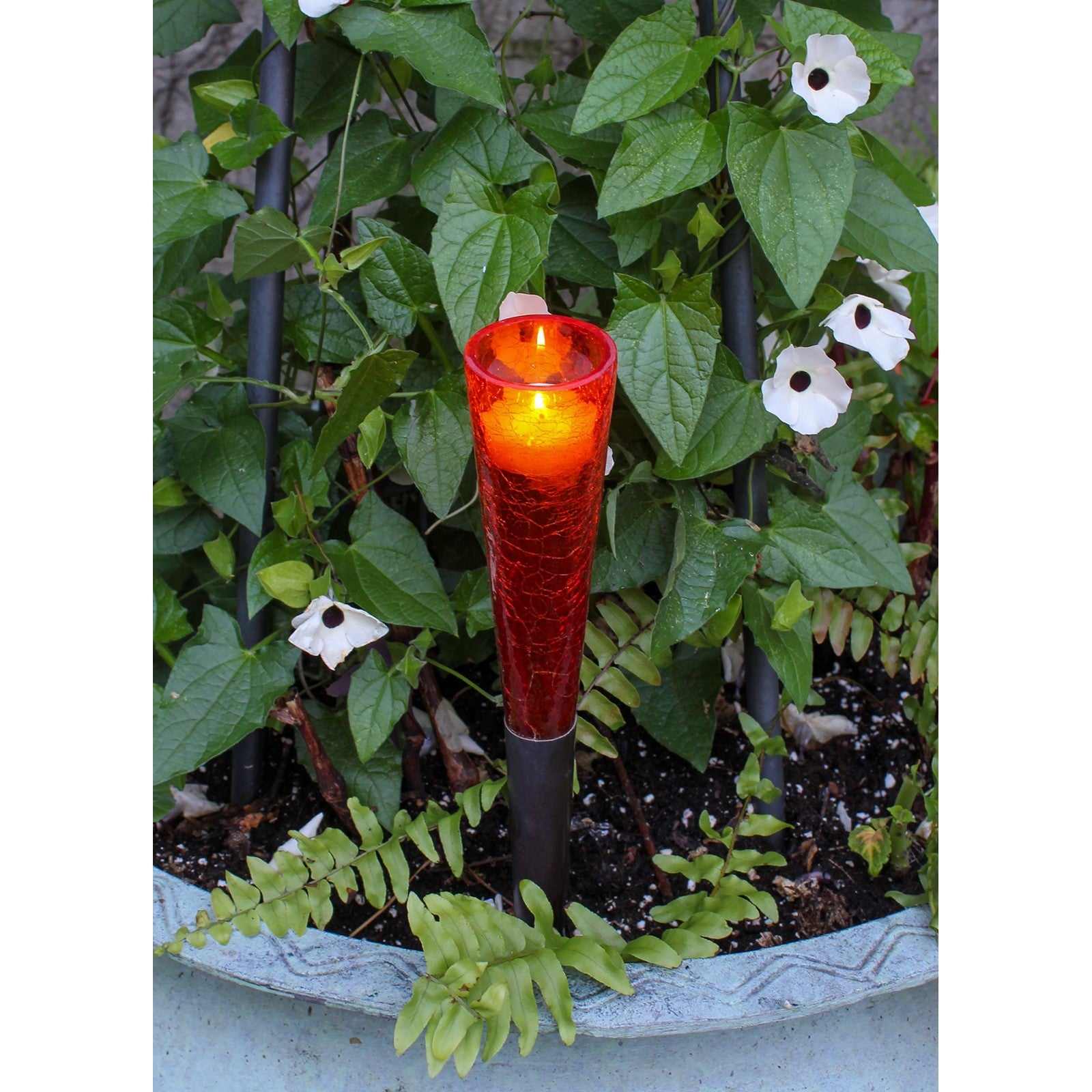 ACHLA Red Sparkle Cone Candle Holder | Crackle Glass and Iron | Patio & Tabletop Ambiance | 15.5 in H, 2 in Dia | Model SC-02RD