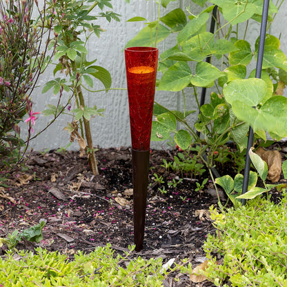 ACHLA Red Sparkle Cone Candle Holder | Crackle Glass and Iron | Patio & Tabletop Ambiance | 15.5 in H, 2 in Dia | Model SC-02RD