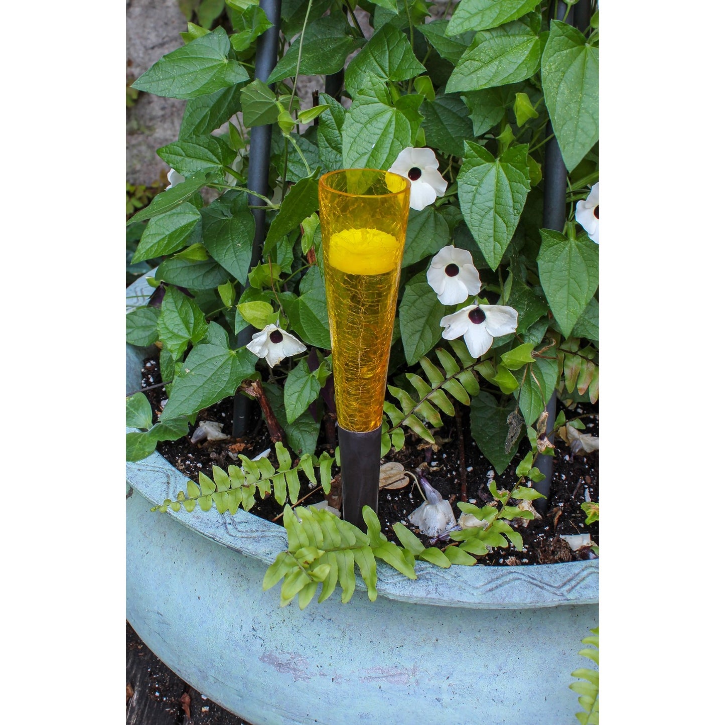ACHLA Sparkle Cones 15.5in Garden Ornament | Crackle Glass on Iron Spike | Patio & Garden Decorative Accent | 2 x 2 x 15.5 in | Model SC-02Y