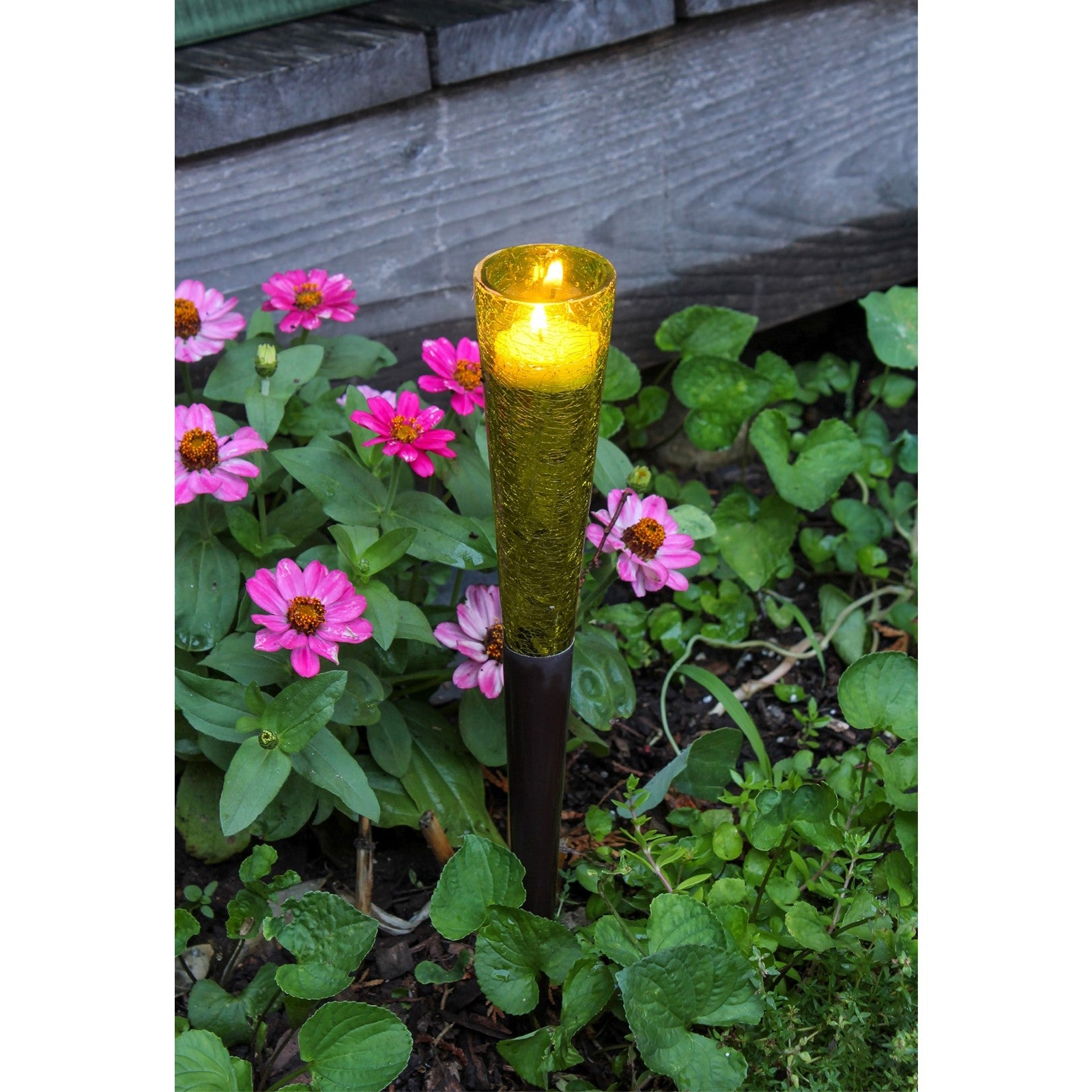 ACHLA Sparkle Cones 15.5in Garden Ornament | Crackle Glass on Iron Spike | Patio & Garden Decorative Accent | 2 x 2 x 15.5 in | Model SC-02Y