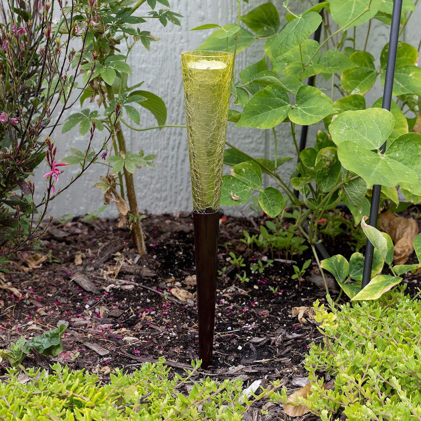ACHLA Sparkle Cones 15.5in Garden Ornament | Crackle Glass on Iron Spike | Patio & Garden Decorative Accent | 2 x 2 x 15.5 in | Model SC-02Y