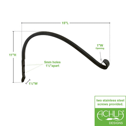 ACHLA Arc Bracket 2-Pack | Black Powdercoat Wrought Iron | Outdoor Planter & Flower Basket Hook | 6 x 7 x 0.5 in | Model SCH-02-2