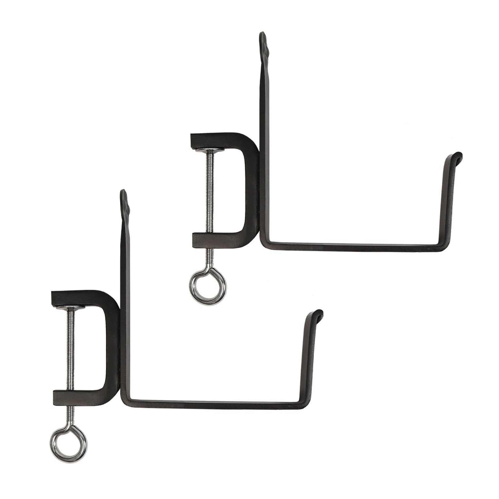 ACHLA Clamp-On 6in Flower Box Bracket | Black Powdercoat Wrought Iron | Deck Railing & Window Box Planter Support | 9 x 1 x 9 in | Model SFB-01C