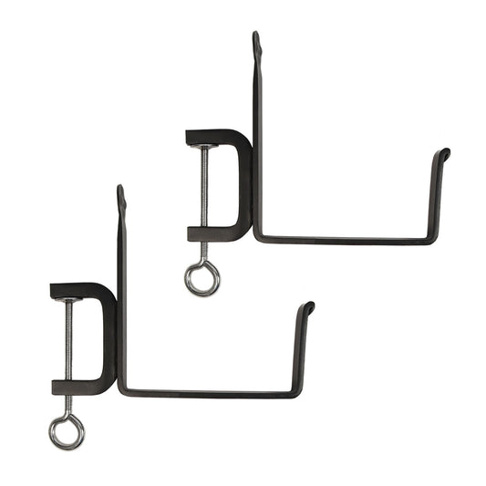 ACHLA Clamp-On 6in Flower Box Bracket | Black Powdercoat Wrought Iron | Deck Railing & Window Box Planter Support | 9 x 1 x 9 in | Model SFB-01C