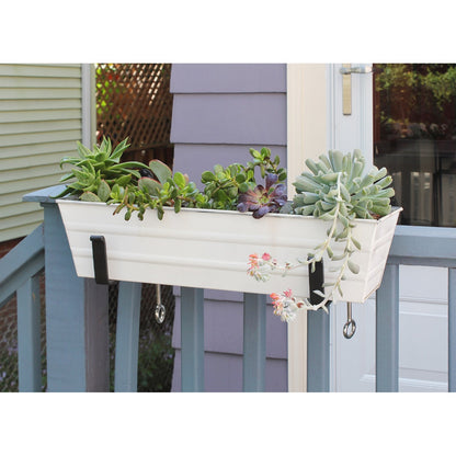 ACHLA Clamp-On 6in Flower Box Bracket | Black Powdercoat Wrought Iron | Deck Railing & Window Box Planter Support | 9 x 1 x 9 in | Model SFB-01C
