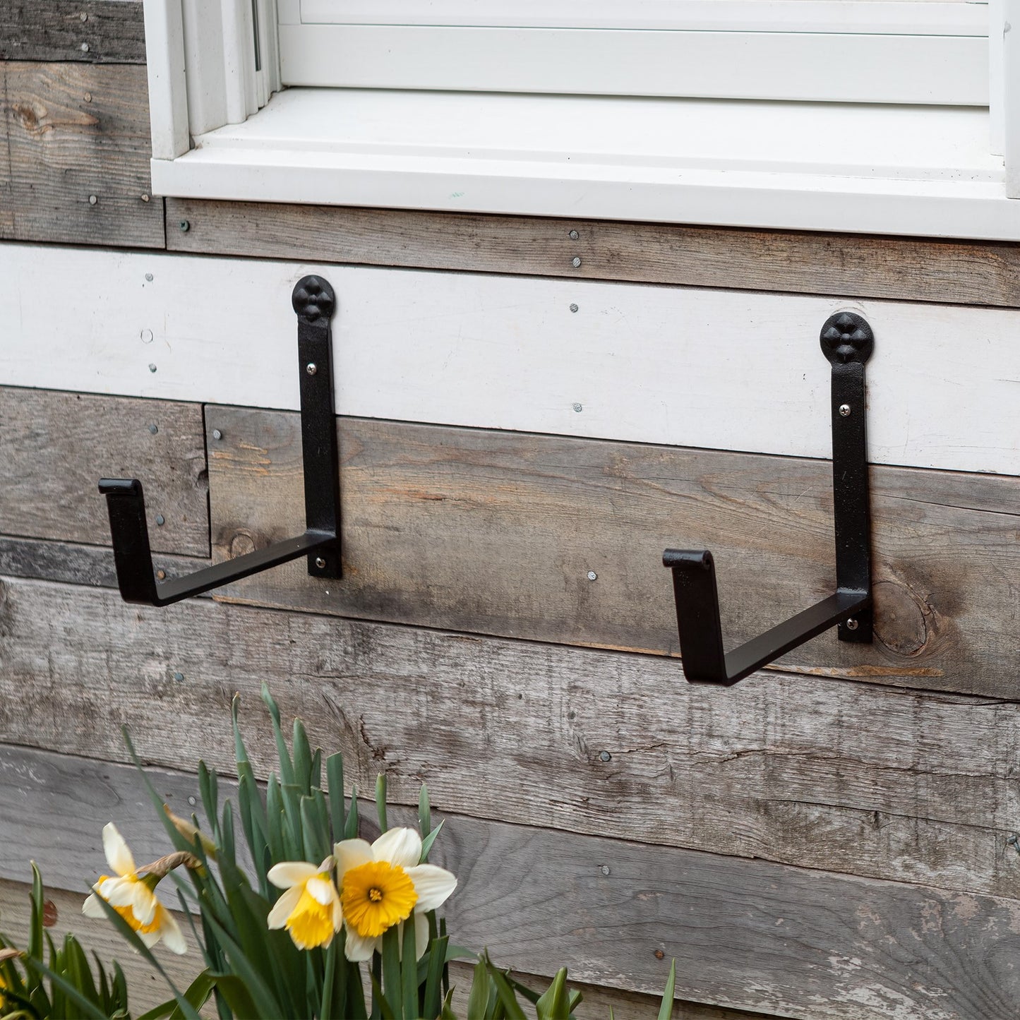 ACHLA Flowerbox Brackets 8in | Black Wrought Iron | Window Box & Planter Support | 8 x 7.5 x 8 in, Sold in Pairs | Model SFB-02