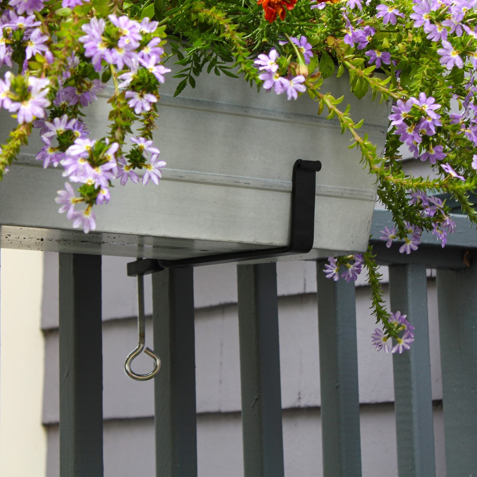 ACHLA SFB-02C 8in Clamp-On Flower Box Brackets | Wrought Iron Black Powder Coated | Window Box & Railing Planter Support | Model SFB-02C