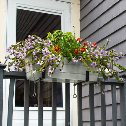 ACHLA SFB-02C 8in Clamp-On Flower Box Brackets | Wrought Iron Black Powder Coated | Window Box & Railing Planter Support | Model SFB-02C