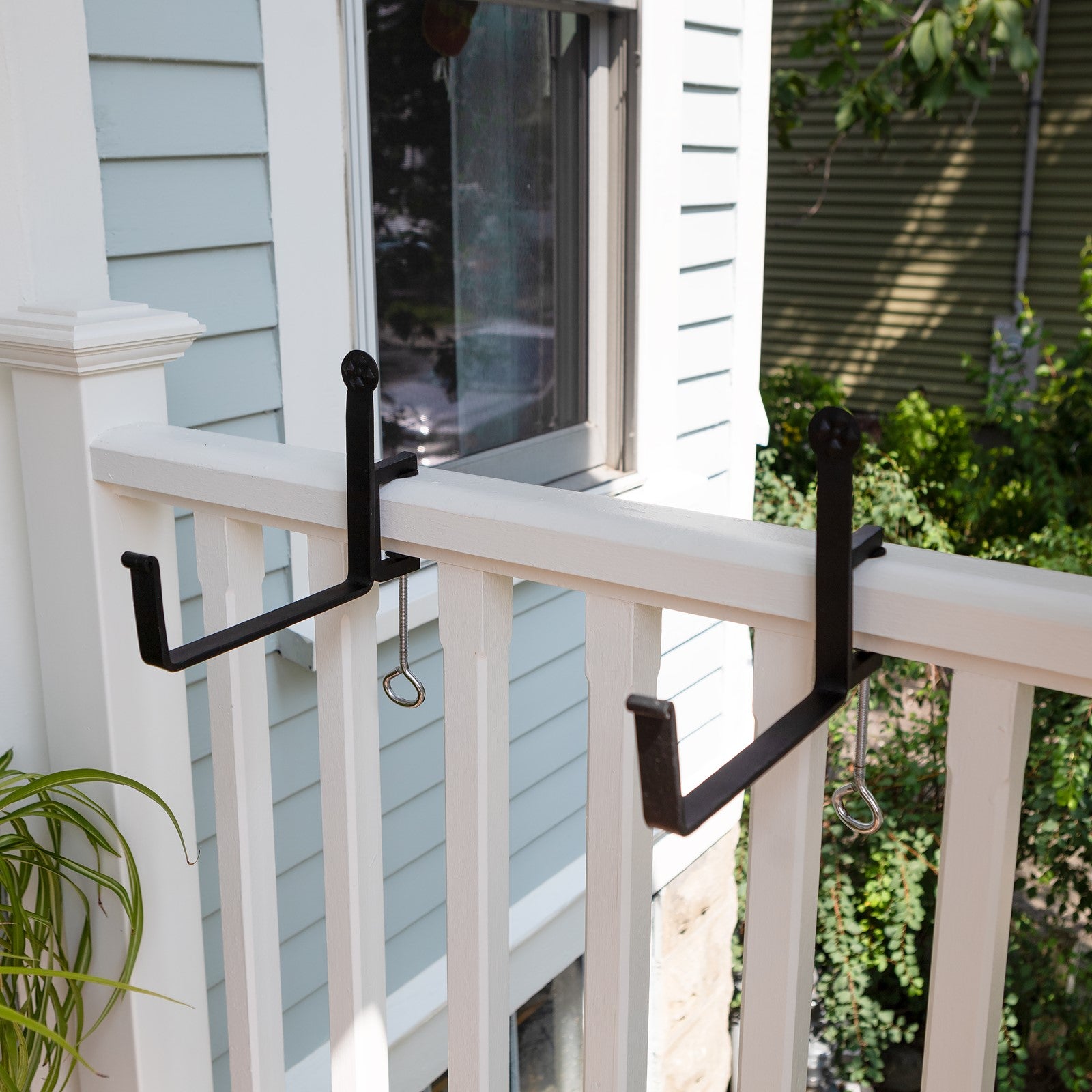 ACHLA SFB-02C 8in Clamp-On Flower Box Brackets | Wrought Iron Black Powder Coated | Window Box & Railing Planter Support | Model SFB-02C