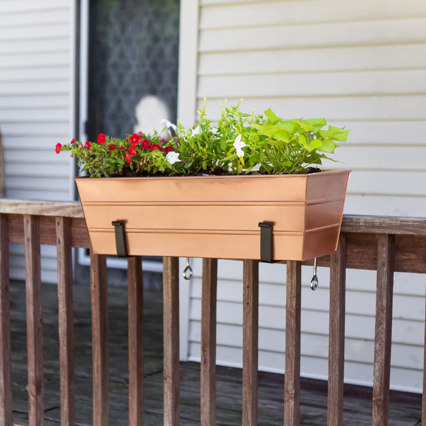 ACHLA SFB-02C 8in Clamp-On Flower Box Brackets | Wrought Iron Black Powder Coated | Window Box & Railing Planter Support | Model SFB-02C