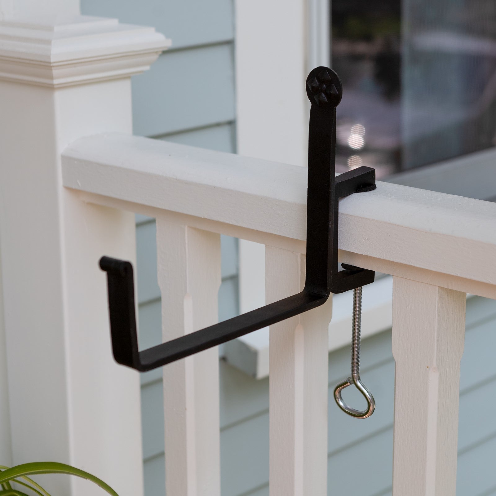 ACHLA SFB-02C 8in Clamp-On Flower Box Brackets | Wrought Iron Black Powder Coated | Window Box & Railing Planter Support | Model SFB-02C