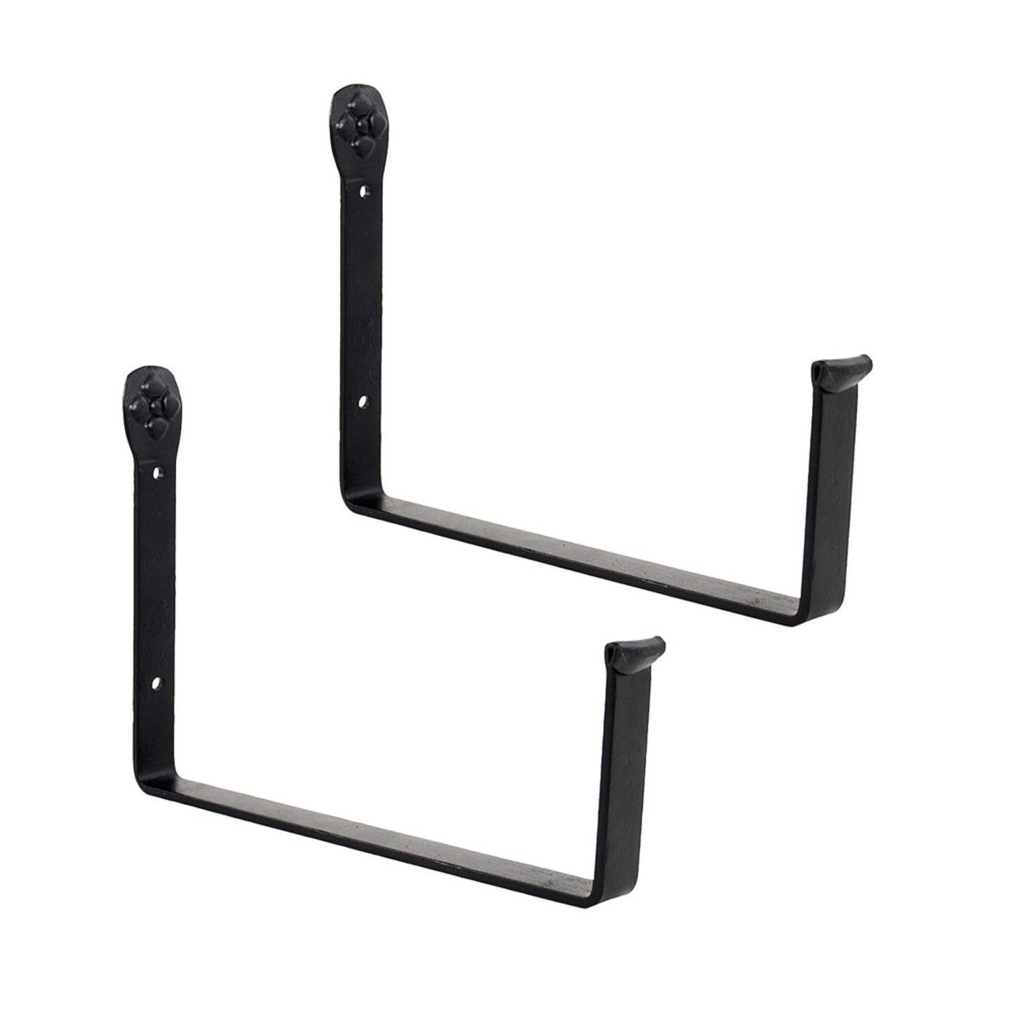 ACHLA Flower Box Brackets 10in Wrought Iron Pair | Rustic Black Metal | Outdoor Window & Railing Planter Support | 10 x 6 x 1.25 in | Model SFB-03