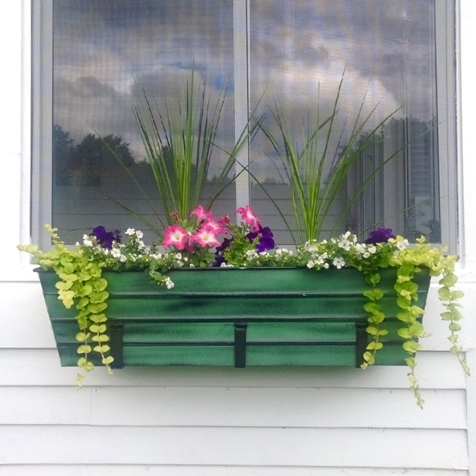 ACHLA Flower Box Brackets 10in Wrought Iron Pair | Rustic Black Metal | Outdoor Window & Railing Planter Support | 10 x 6 x 1.25 in | Model SFB-03